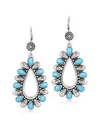 American West Jewelry Sterling Silver Kingman Turquoise Open Teardrop Pear-Cut Dangle Earrings