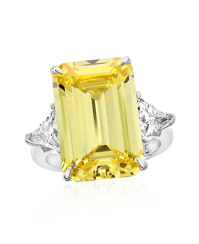 Suzy Levian New York Gala Collection Sterling Silver Large Elongated Emerald-Cut Cubic Zirconia Trillion Accent 3-Stone Ring