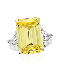 Suzy Levian New York Gala Collection Sterling Silver Large Elongated Emerald-Cut Cubic Zirconia Trillion Accent 3-Stone Ring