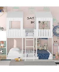 Streamdale Furniture Full Over Woodbunk Bed With Roof, Window, Guardrail, Ladder