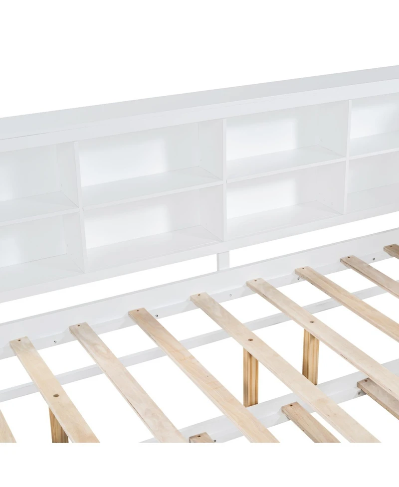 Streamdale Furniture Wooden Full Size Day Bed with Twin Trundle, Storage & Usb Ports, White