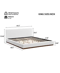 Streamdale Furniture Elegant White Fabric Upholstered King Bed with Solid Wood Base