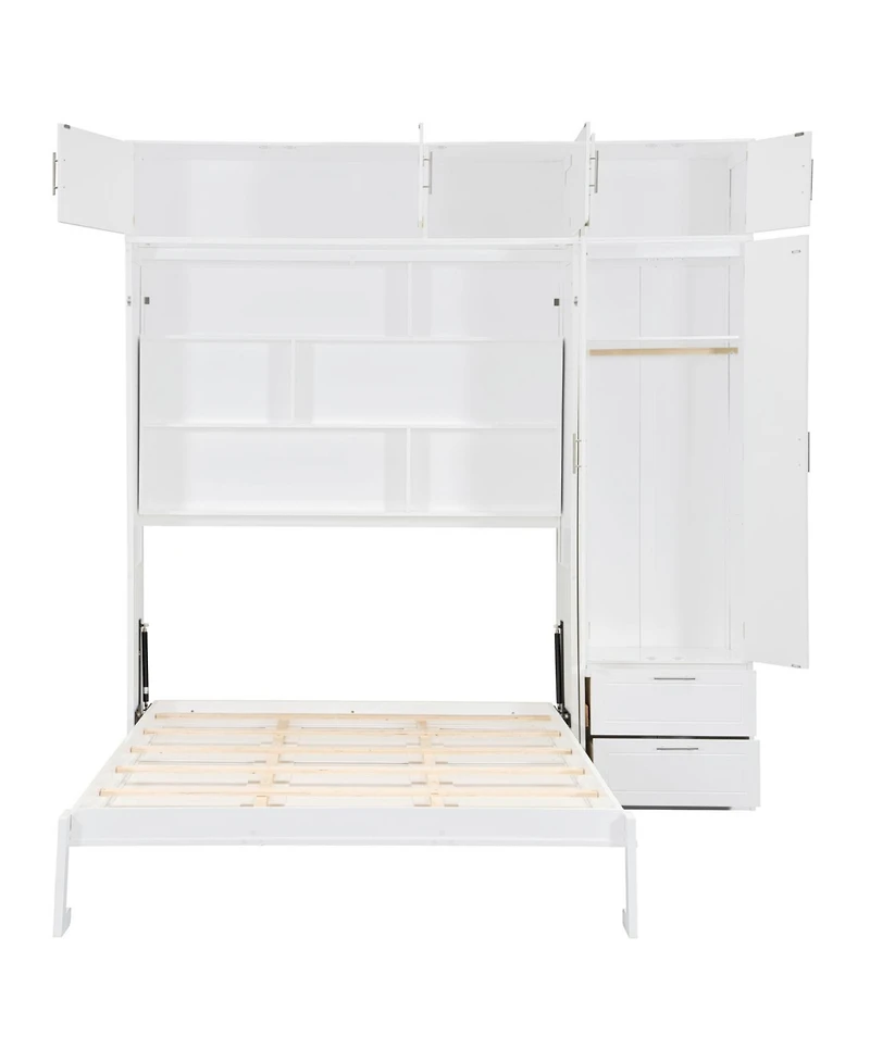 Streamdale Queen Size Wall Murphy Bed with Cabinet, Shelves, Wardrobe, White