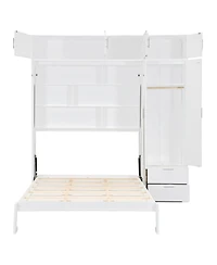 Streamdale Queen Size Wall Murphy Bed with Cabinet, Shelves, Wardrobe, White