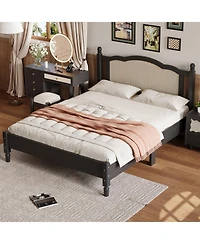 Streamdale Furniture Queen Wooden Bed, Natural Rattan, Vintage