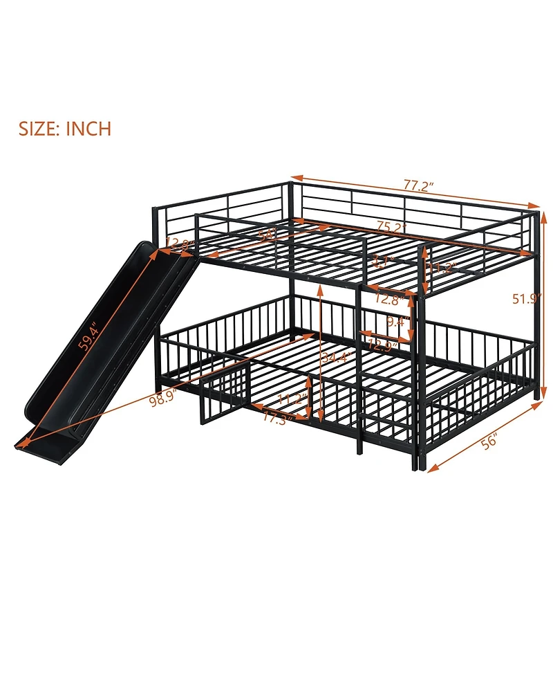 Streamdale Furniture Full Over Full-Size Metal Bunk Bed with Slide and Guardrails