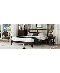 Streamdale Furniture Queen Espresso Wood Bed Rattan Headboard