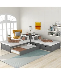 Streamdale Furniture Twin L-Shaped Platform Bed with Trundle, Drawers & Desk
