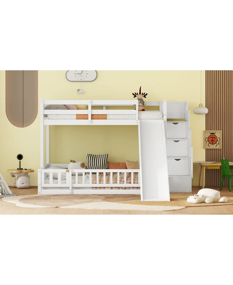 Streamdale Furniture Twin-over-Full Bunk Bed with Slide & Storage