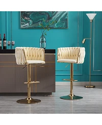Streamdale Furniture Streamdale Velvet Bar Stools with Gold Legs and Chrome Base, Adjustable Height