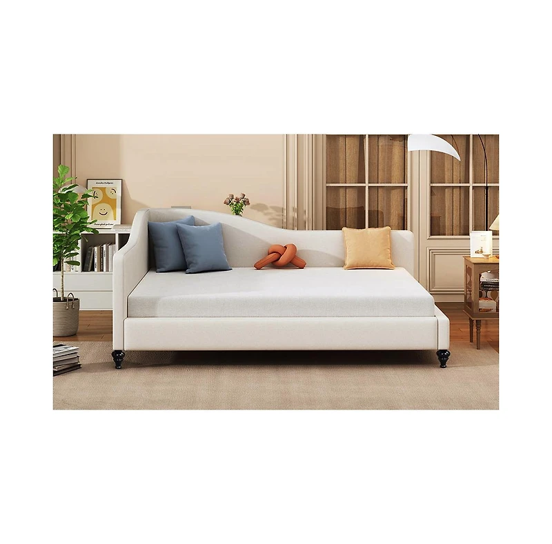 Streamdale Furniture Full L-Shaped Linen Daybed, with Solid Wood Legs