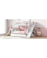 Streamdale Furniture Twin over Full Bunk Bed with 2 Drawers, Slide, Shelves, Ladder, Rubber Wood Bunk Bed with Slide, Drawers