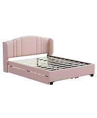 Streamdale Furniture + Queen Upholstered Wingback Headboard, Trundle, Drawers Platform Bed