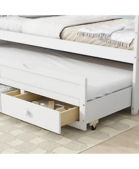 Streamdale Furniture Twin Pine Bed with Headboard, Footboard, Trundle & Storage Drawers