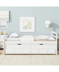Streamdale Furniture Twin Pine Bed with Headboard, Footboard, Trundle & Storage Drawers