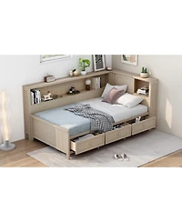 Streamdale Furniture Twin Size Wood Daybed with Storage Shelves and 3 Drawers, Antique