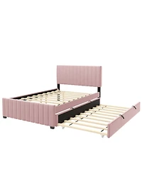 Streamdale Furniture Full Size Velvet Upholstered Platform Bed with Twin Size Trundle