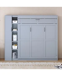 Streamdale Furniture Queen Size Murphy Bed Wall Bed with Shelves, Wardrobe and Led Lights