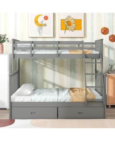 Streamdale Furniture + Twin Over Full + Wood + Storage + Bunk Bed