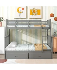 Streamdale Furniture + Twin Over Full + Wood + Storage + Bunk Bed