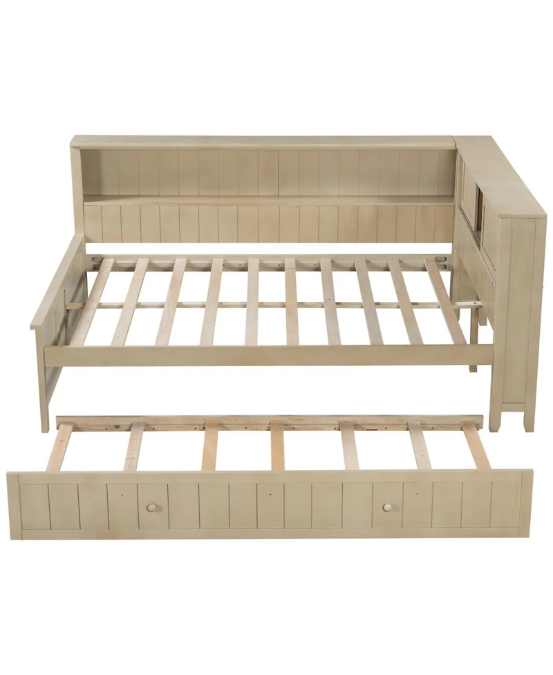 Streamdale Furniture Full Size Wood Daybed with Storage Shelves and Trundle
