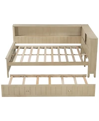 Streamdale Furniture Full Size Wood Daybed with Storage Shelves and Trundle