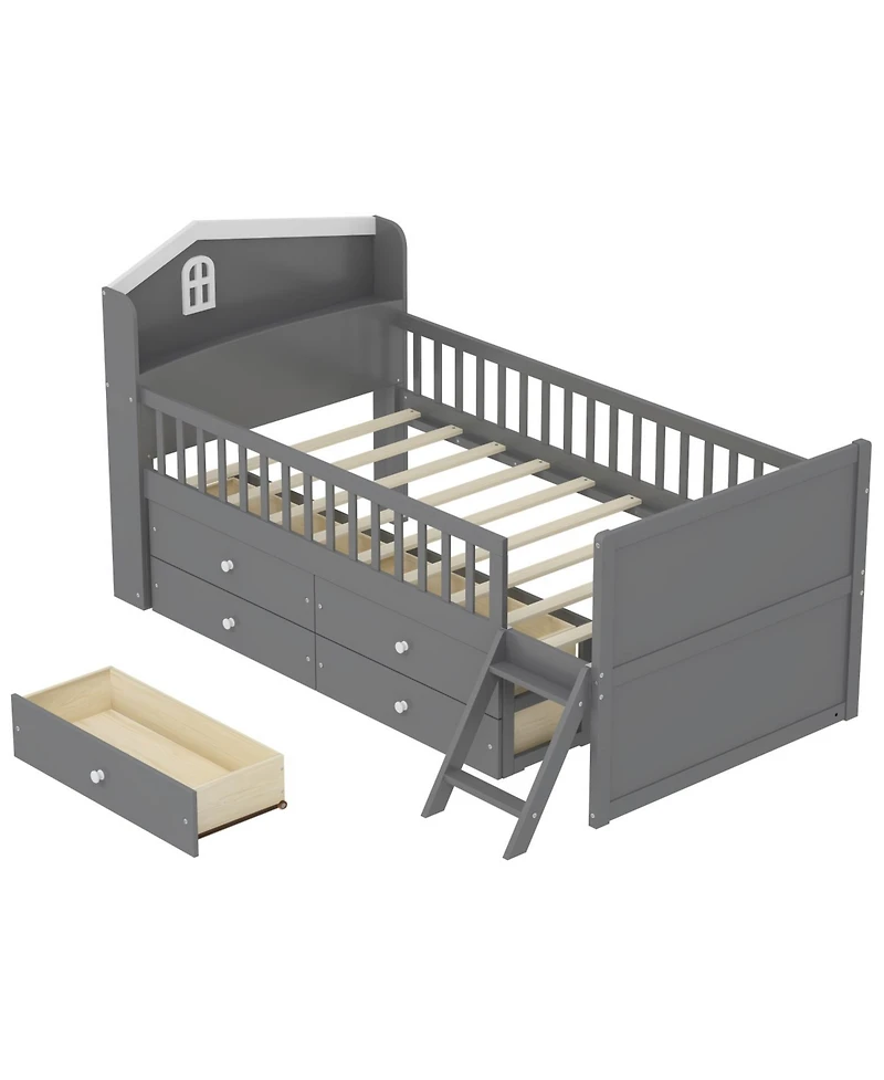 Streamdale Furniture Twin Bed Frame with Storage & Guardrail