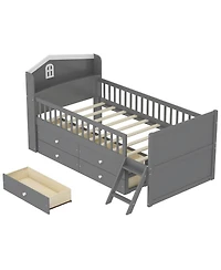 Streamdale Furniture Twin Bed Frame with Storage & Guardrail