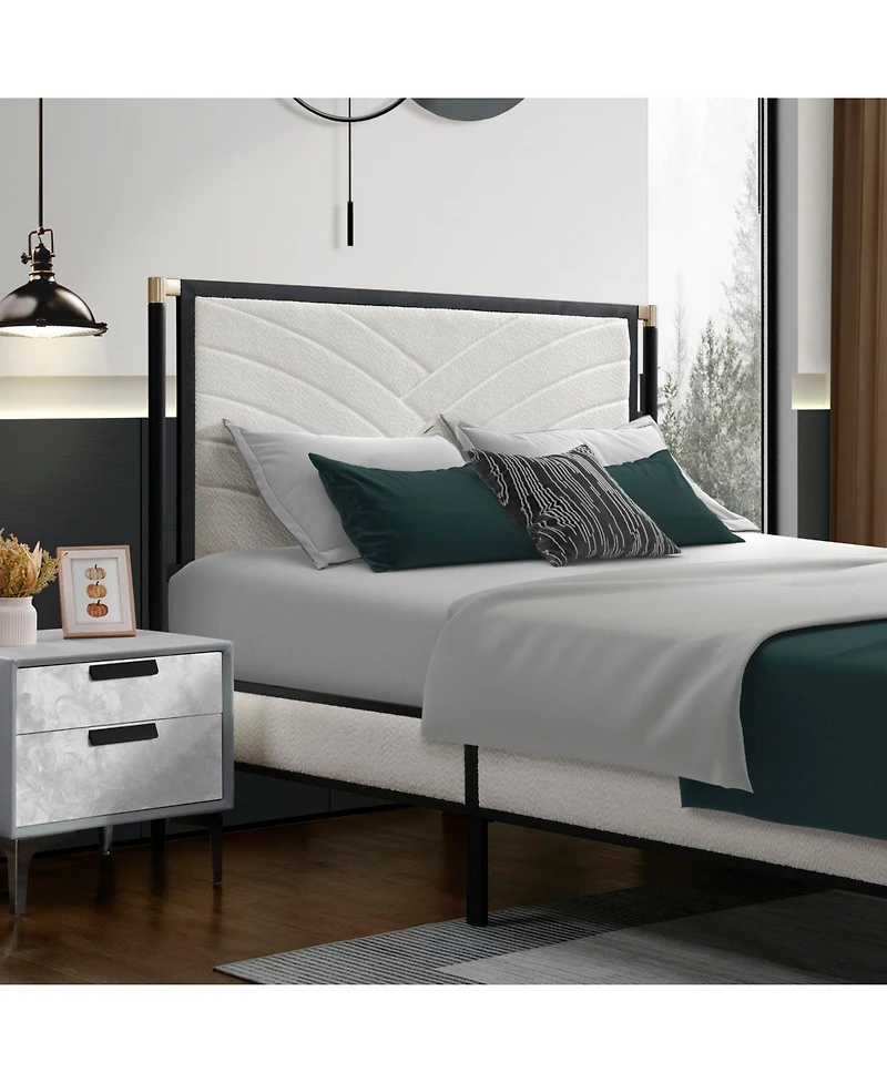 Streamdale Furniture Full size Bed with Boucle fabric Headboard Frame