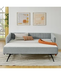 Streamdale Furniture Twin Daybed with Trundle Grey Linen