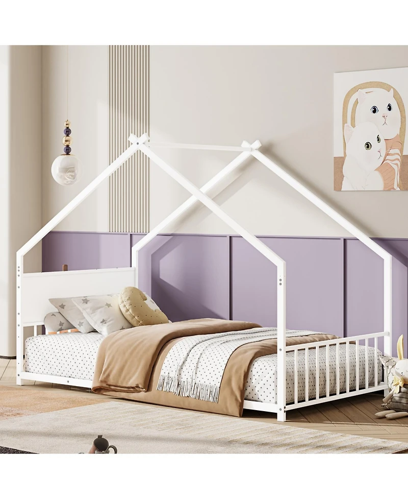 Streamdale Furniture Twin House Bed with Lights - White