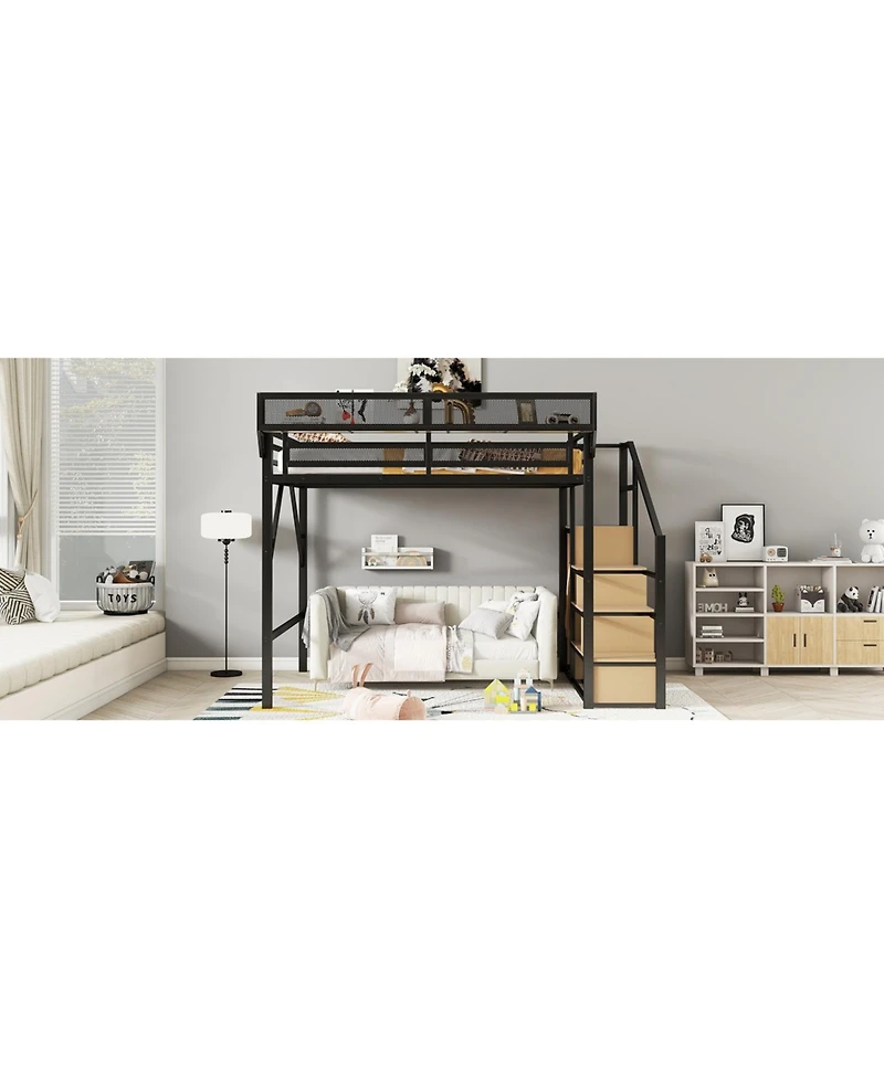 Streamdale Furniture Queen Loft Bed with Stairs & Storage - Black