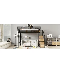 Streamdale Furniture Queen Loft Bed with Stairs & Storage - Black