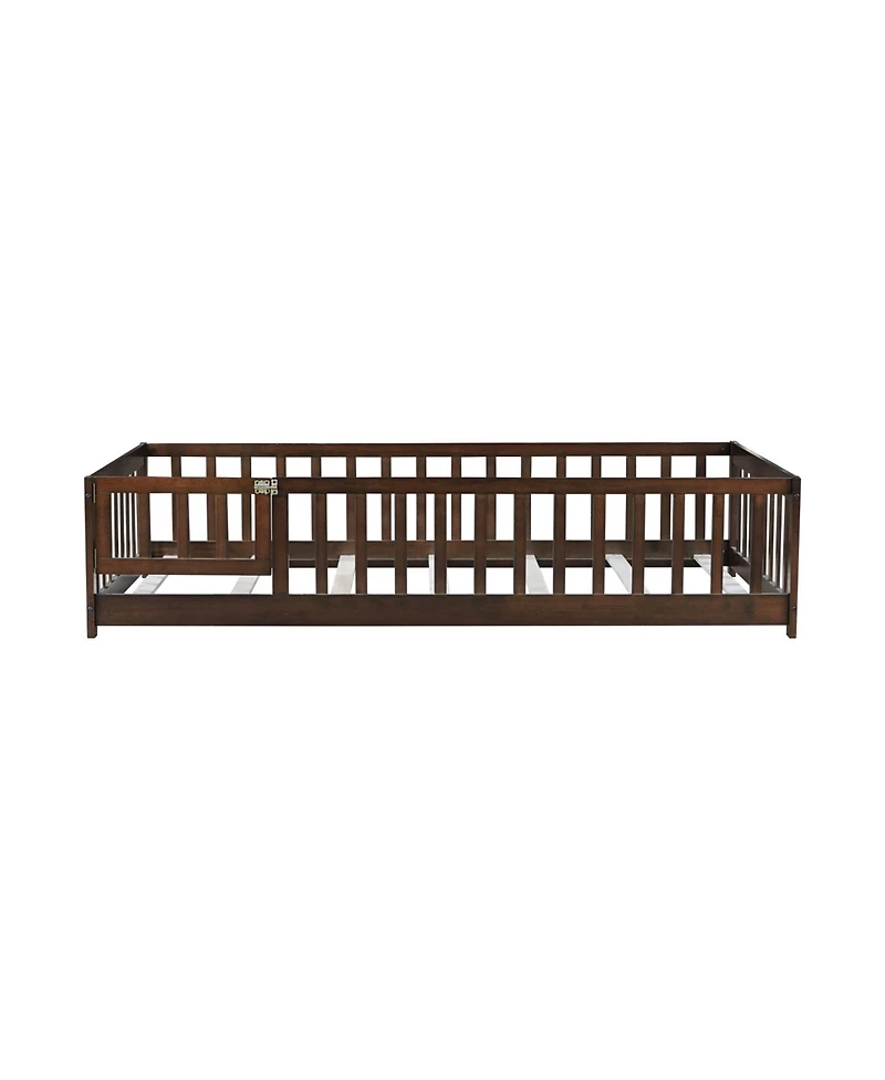Streamdale Furniture Twin Espresso Floor Bed with Fence & Door