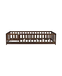 Streamdale Furniture Twin Espresso Floor Bed with Fence & Door