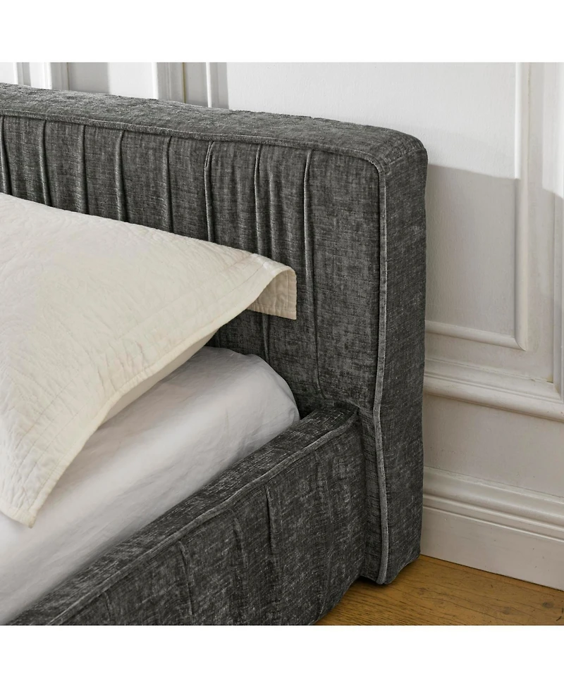 Streamdale FurnitureQueen Upholstered Platform Bed with Headboard, Chenille Fabric, Grey