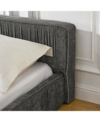 Streamdale FurnitureQueen Upholstered Platform Bed with Headboard, Chenille Fabric, Grey