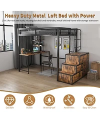 Streamdale Furniture Loft Bed with Desk, Usb, Drawers, Stairs & Storage - Black