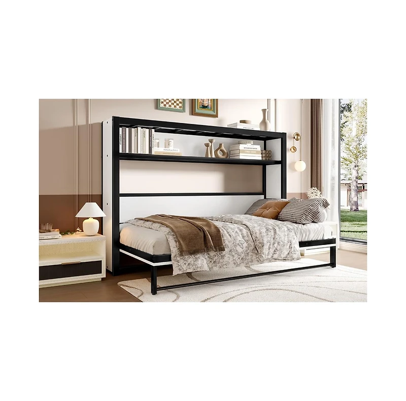 Streamdale Furniture Streamdale Twin Murphy Bed with Shelves, Foldable Metal Wall Bed