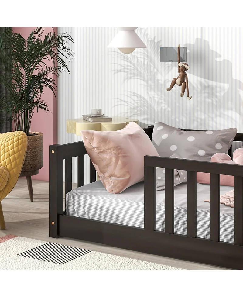 Streamdale Furniture Twin Floor Bed with Fence