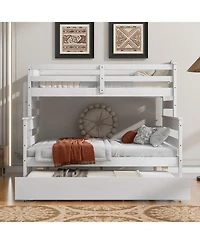 Streamdale Furniture Wood Twin over Full Bunk Bed with Twin Size Trundle
