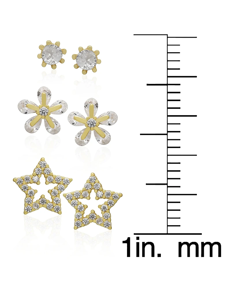 Macy's 3-Pc. Cubic Zirconia (0.59 ct. t.w.) Round, Flower and Star Stud Earrings Set