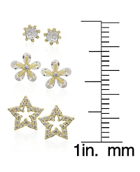 Macy's 3-Pc. Cubic Zirconia (0.59 ct. t.w.) Round, Flower and Star Stud Earrings Set