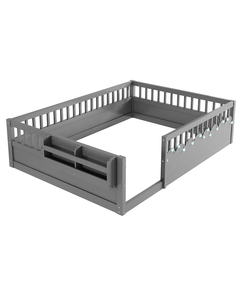 Streamdale Furniture + Twin Size + Wood + Rails, Light & Shelf + Floor Bed Frame