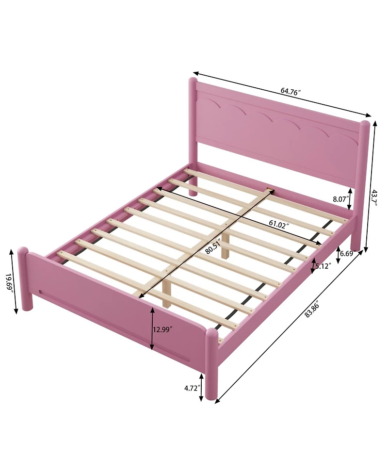 Streamdale Furniture Wood Platform Bed Frame with Headboard and Wooden Slat Support