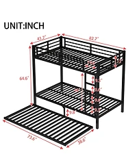 Streamdale Furniture Twin Xl over Twin Xl Metal Bunk Bed with Twin Size Trundle