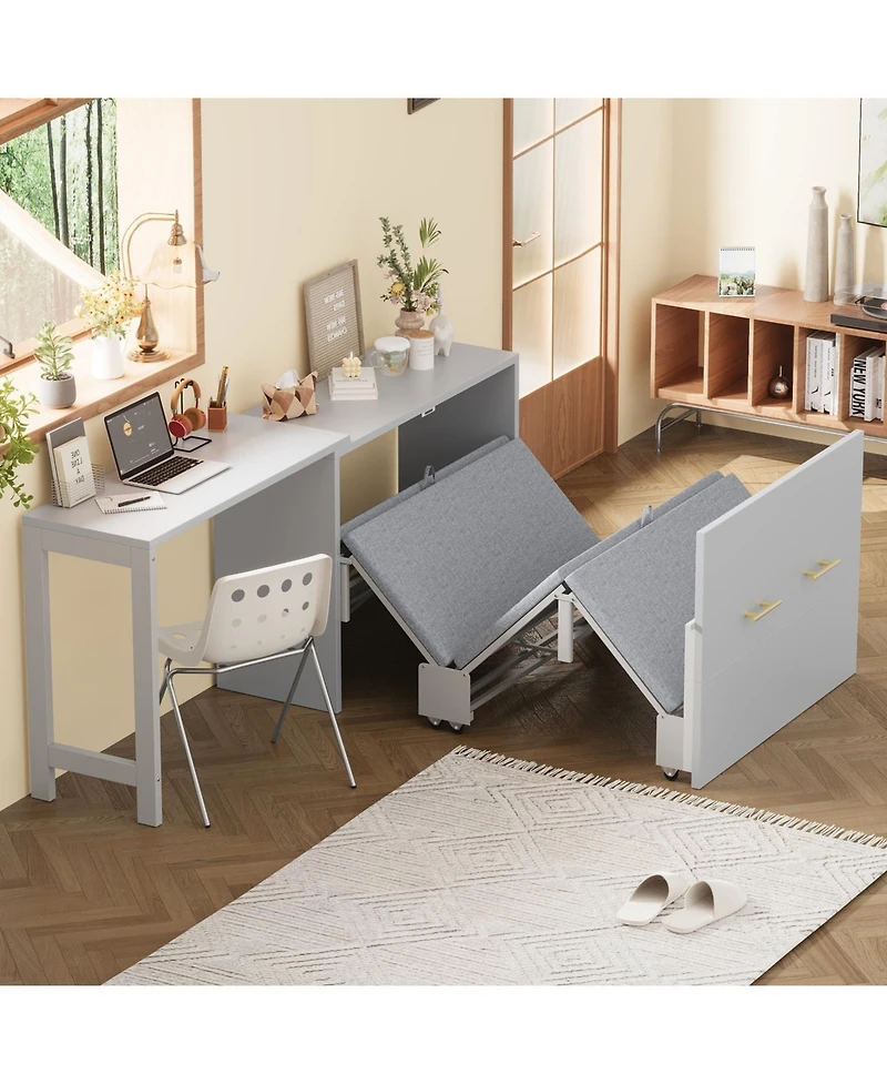 Streamdale Furniture Twin Murphy Cabinet Bed with Desk - Gray