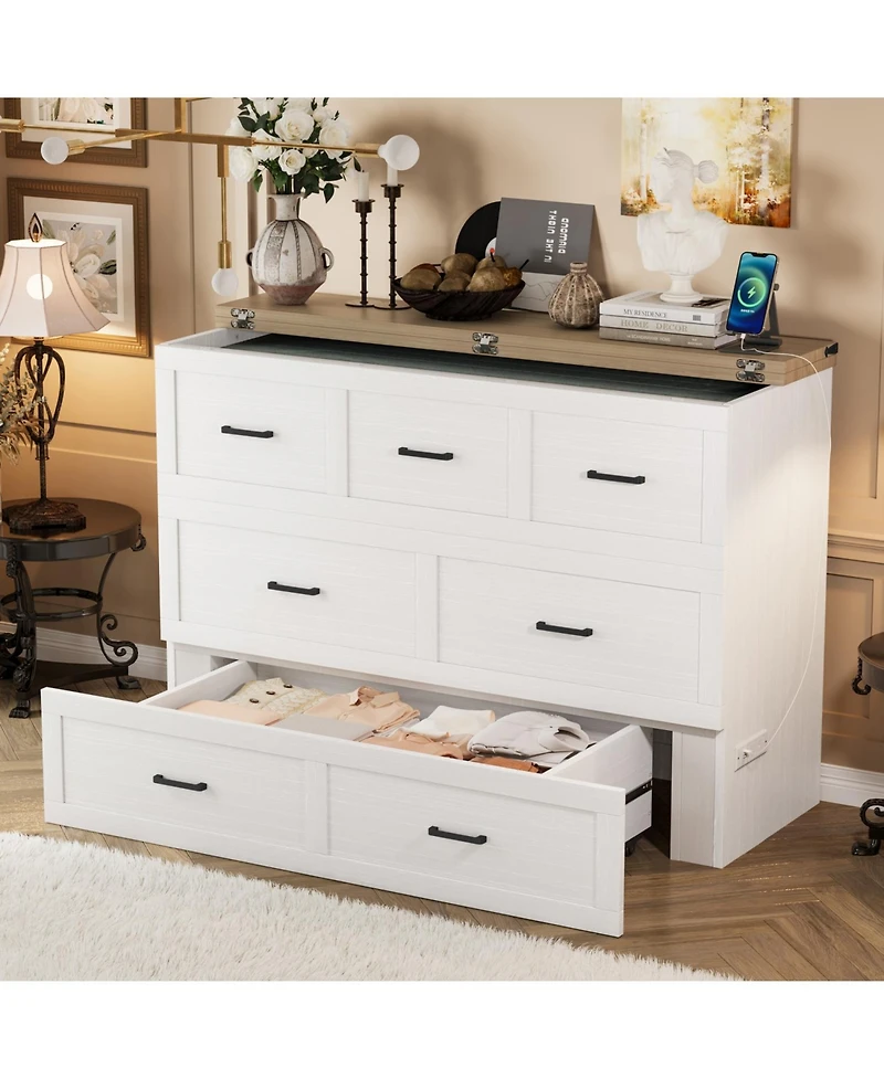 Streamdale Furniture Queen Murphy Bed Cabinet with Charging & Storage Drawer