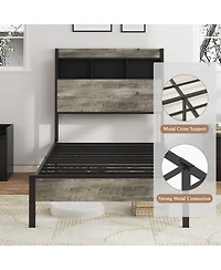 Streamdale Furniture Single Bed Frame with Storage Headboard & Charging Station