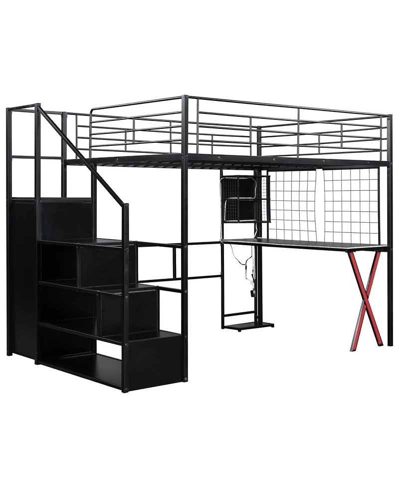Streamdale Furniture Metal Loft Bed with Work Station, Wardrobe & Storage